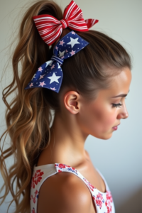 High Ponytail with Patriotic Scrunchies or Bows