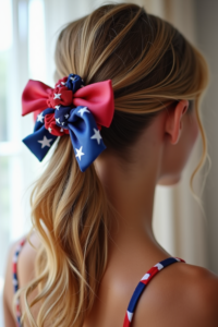 High Ponytail with Patriotic Scrunchies or Bows