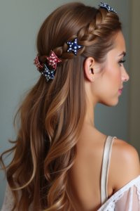 Braided Crown with Patriotic Hair Clips