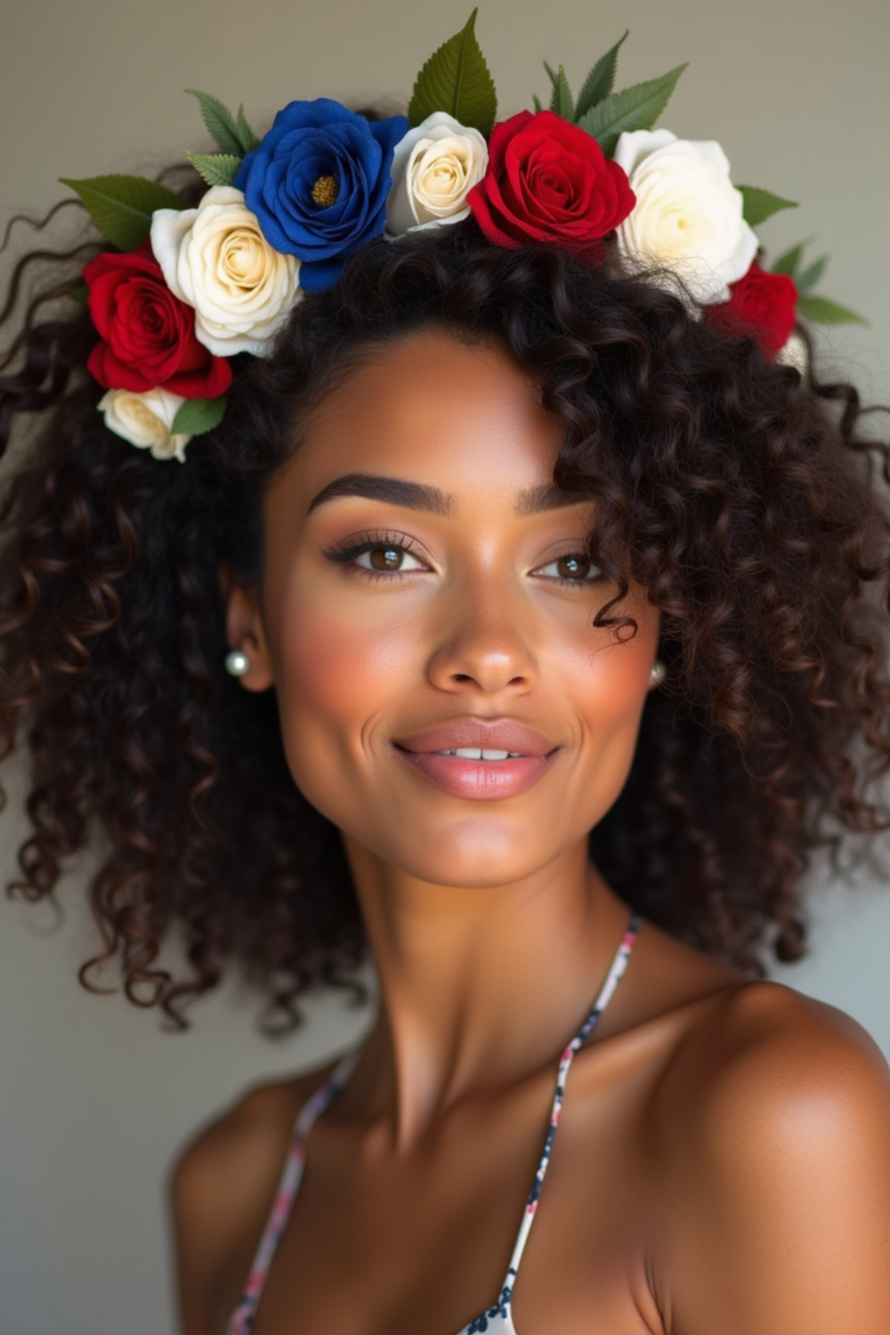 Loose Curls with a Patriotic Flower Crown